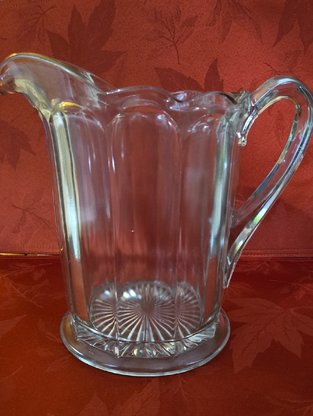 Imperial Clear Glass Pure Colonial Pitcher. Scalloped Rim And Diamond Pattern